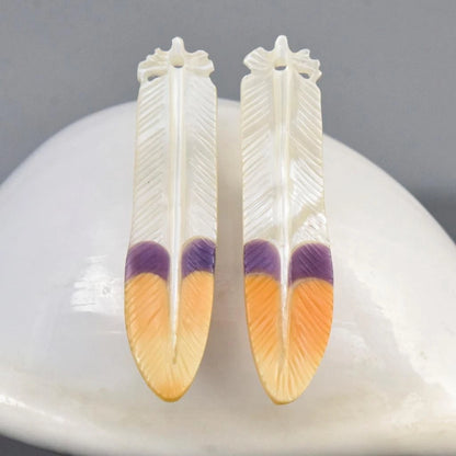 Parrot Feather Earring Pair Carved Multicolor Shell - Premium 2.49g Jewelry Making Supply Set