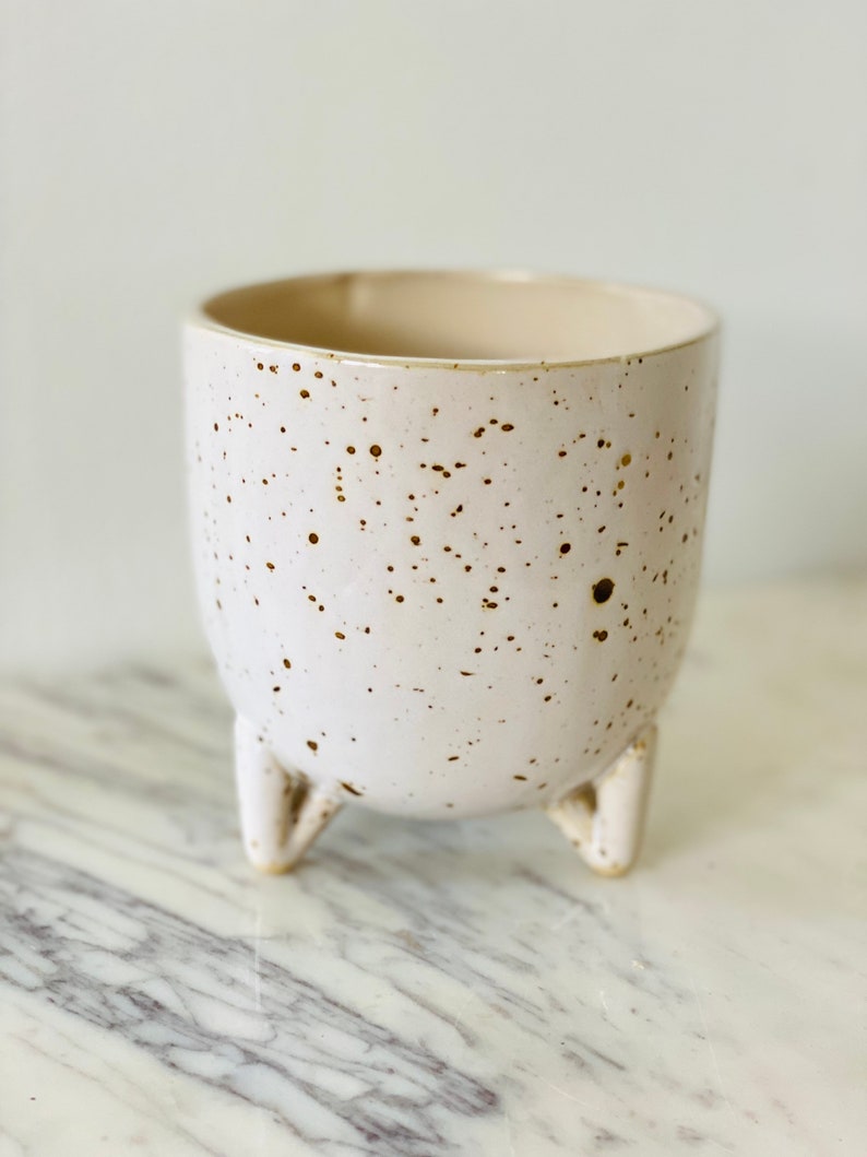Footed Speckled Planter - Nora Pot - Ceramic - White with Brown Speckles - Multiple Sizes Available