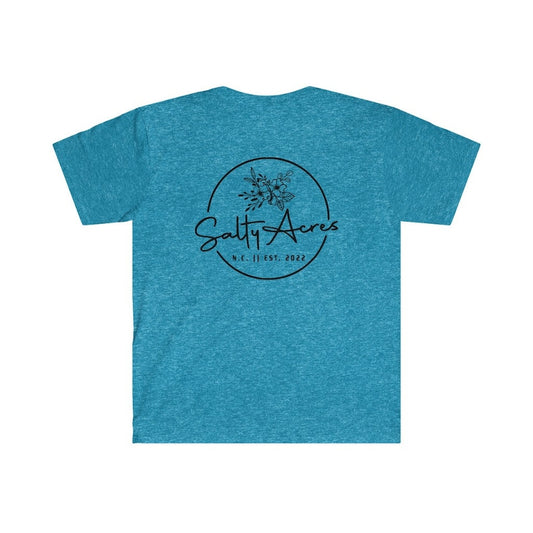 Unisex Softstyle T-Shirt - Salty Acres Logo with Dogwood Flower - 100% Cotton Casual Comfort Tee