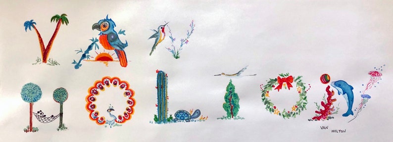 Custom Hand Painted Name Art - 7.7x21.5 Inch - Personalized Character Design - Handmade Tempera Painting