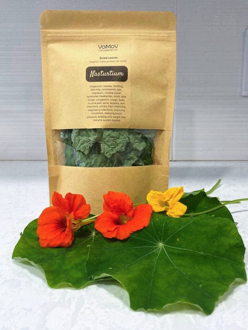 Organic Dried Nasturtium Leaves - 15 Whole Leaves for Tea, Spices, Marinades - Non-GMO, Hand-Picked, Air-Dried, Tropaeolum majus
