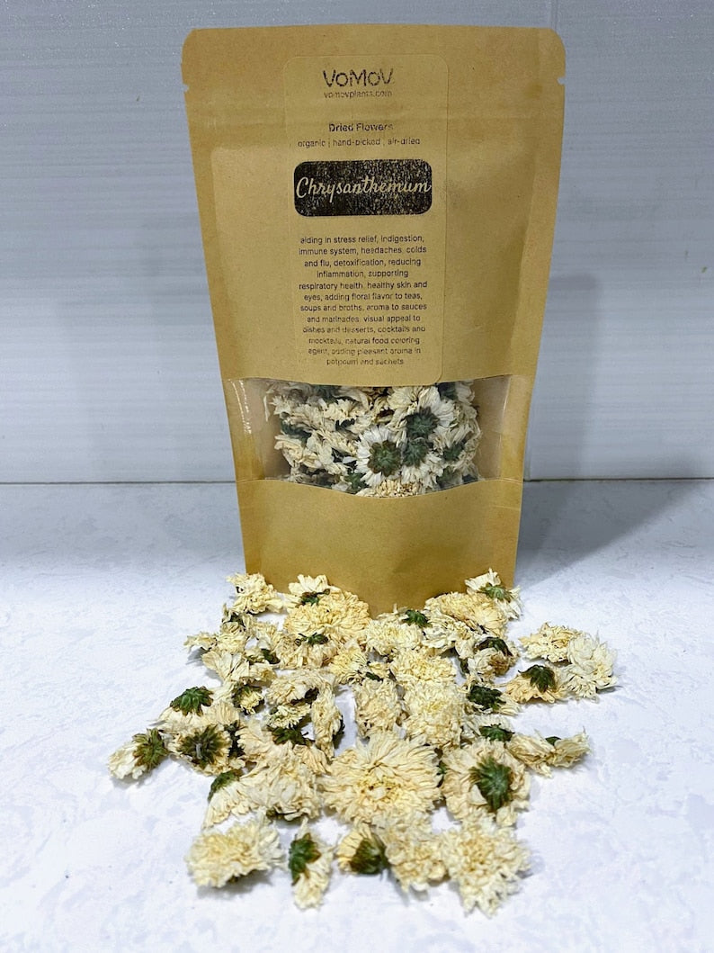 Organic Dried Chrysanthemum Flowers 0.5 oz - Premium Home-grown, Hand-Picked, Air-Dried, No GMO, No Pesticides, for Tea & Crafts