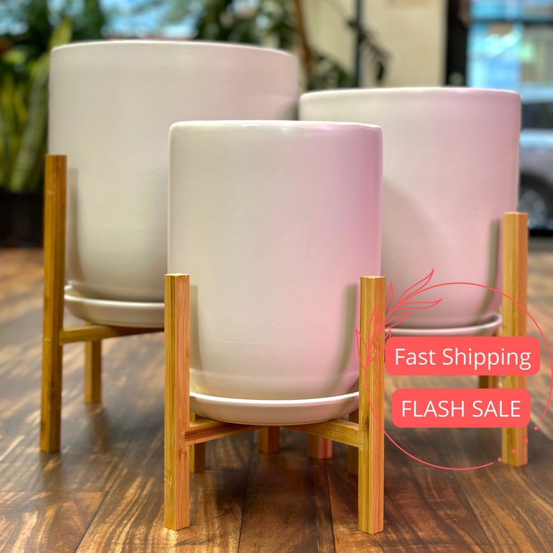 Mid Century Modern Plant Stand | Wood Plant Stand for Indoor Houseplants | Perfect for 8", 10", 12" Pots | Easy Assembly