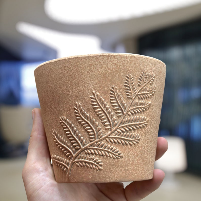 Fossilized Planter Pots Set | 4.5" Glazed Ceramic Indoor Pots with Drainage | Stylish Planters for Houseplants | Pottery Decor