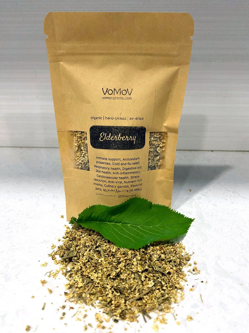 Organic Elderberry Flowers Dried Cut 0.5 oz - Premium, Hand-Picked, Air-Dried, Non-GMO, No Pesticides, For Tea, Crafts, Soap