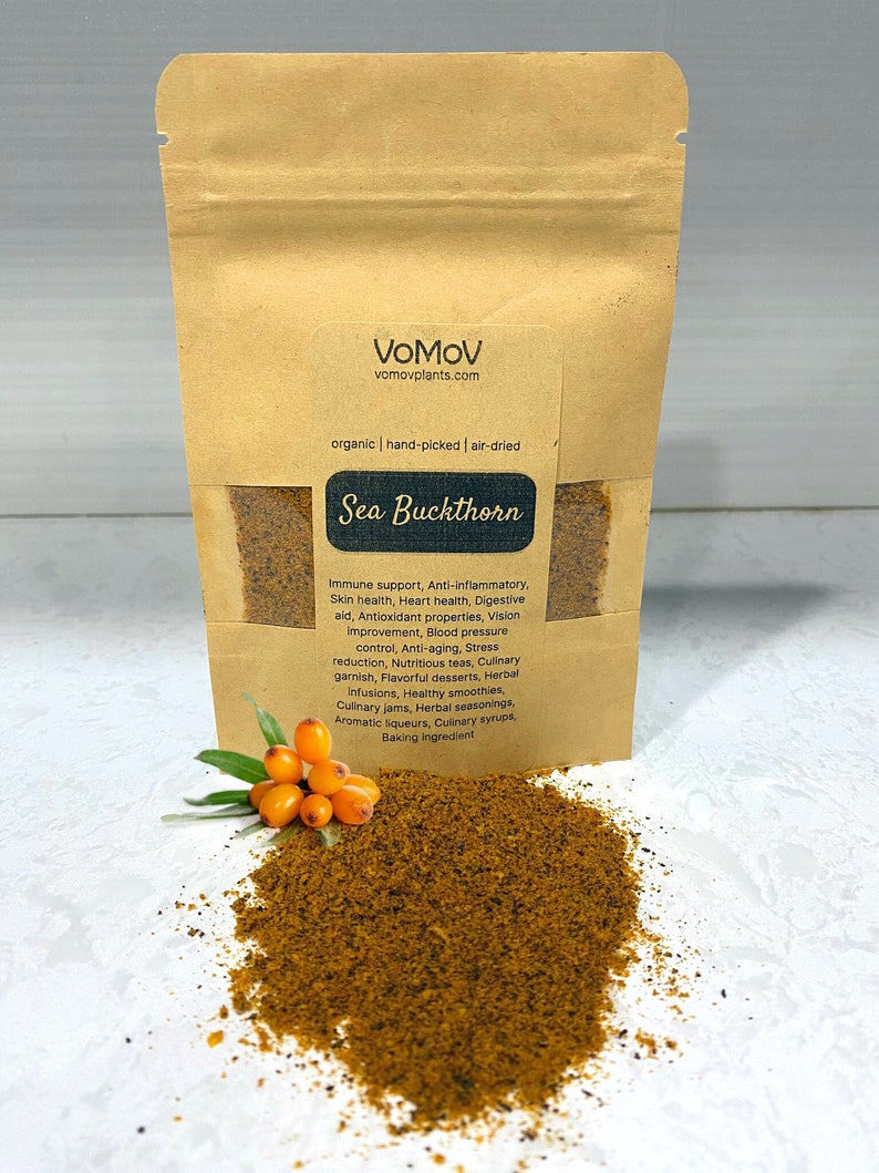 Organic Sea Buckthorn Dried Leaves, 0.5 oz, Premium Quality, Hand-Picked, Non-GMO, Hippophae rhamnoides, Spice & Tea