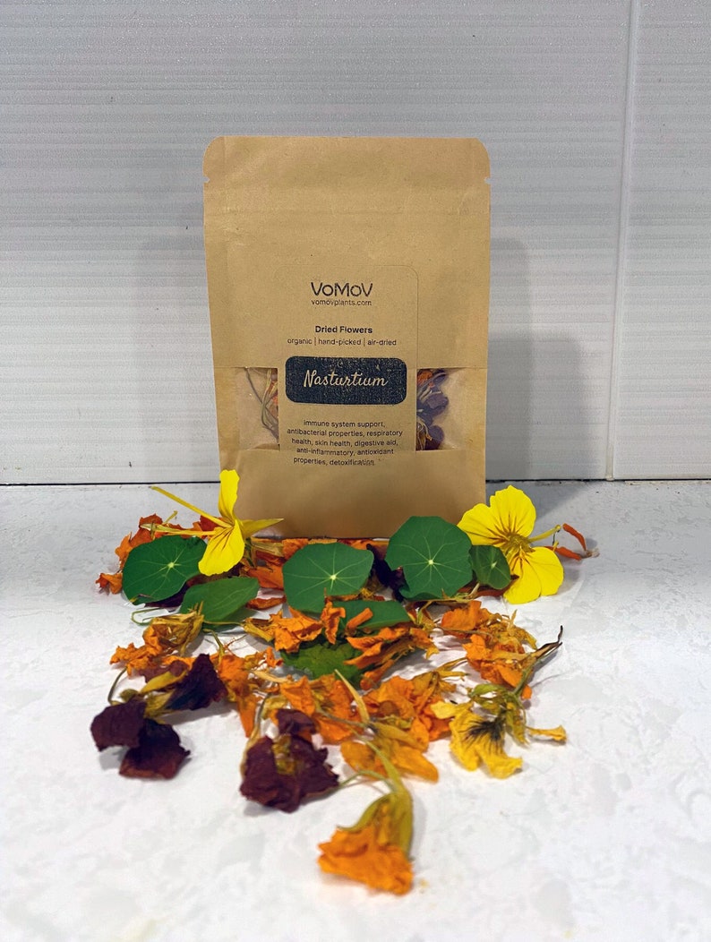 Dried Nasturtium Flowers - Organic, Hand-Picked, Air-Dried, 25-28 Flowers for Tea, Spice, Crafts - Tropaeolum majus