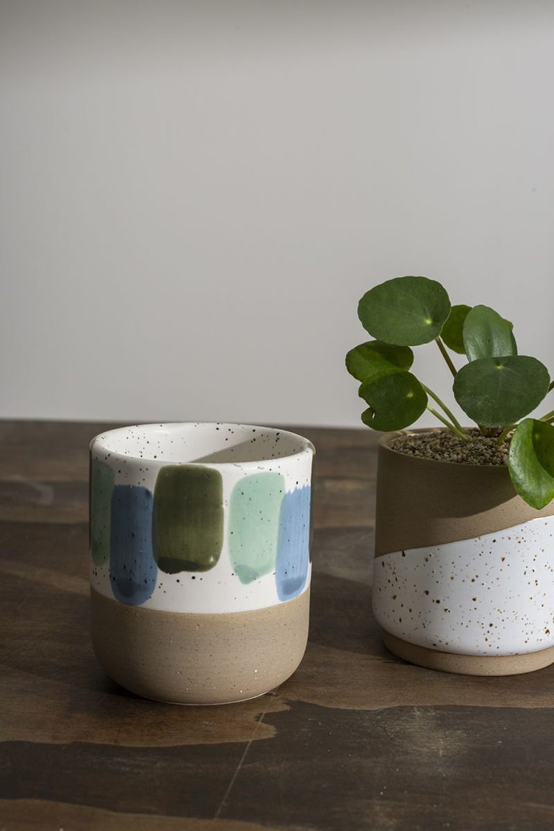 Brush Planter 3" Speckled Ombré Ceramic Pot in Cream, Blue, and Brown - Minimalist Design