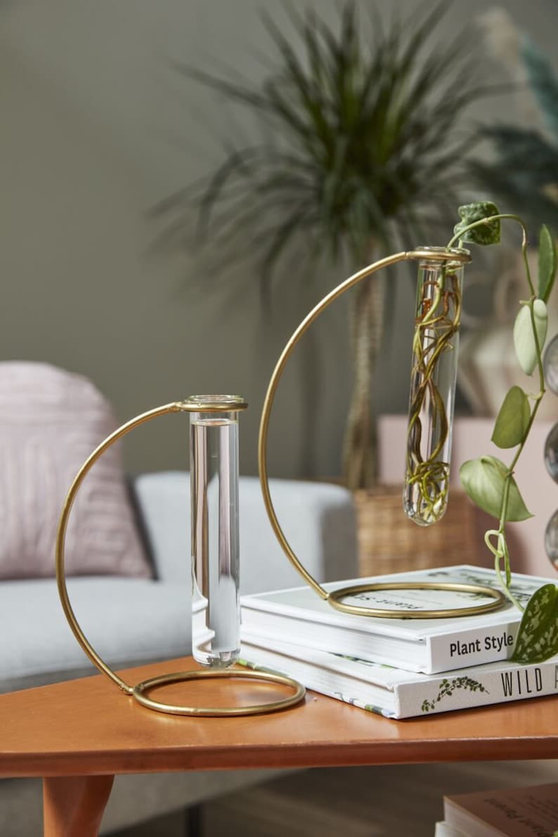 Elijah Stand Propagation Station - Gold Metal Holder with Test Tube - Plant Cuttings Display - Modern Decor for Plants