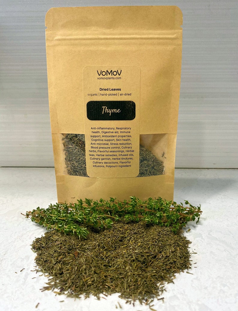 Organic Dried Thyme Leaves .5 oz - Premium Home-Grown Spice, Hand-Picked, Non-GMO, No Pesticides, Air-Dried Seasoning