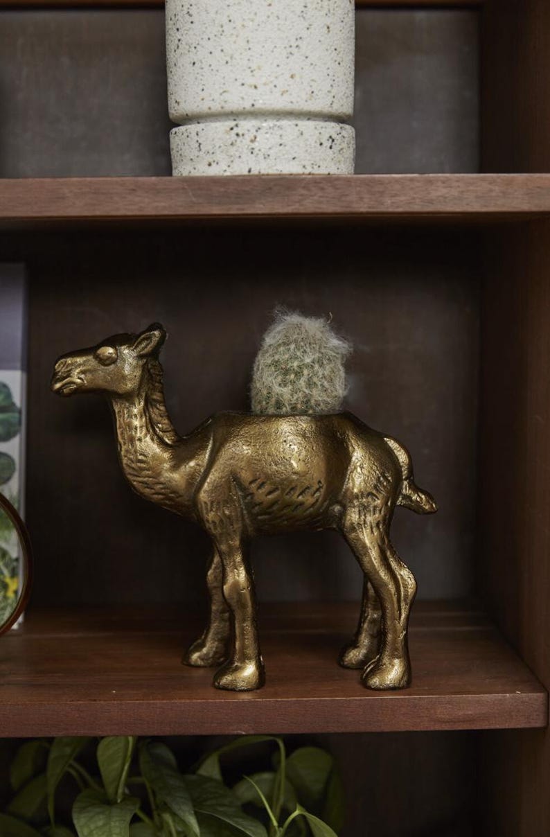 Gold Camel Sculpture Planter | Decorative Metal Planter | Bohemian Decor | Mini Succulent Holder | Antique Gold Finish