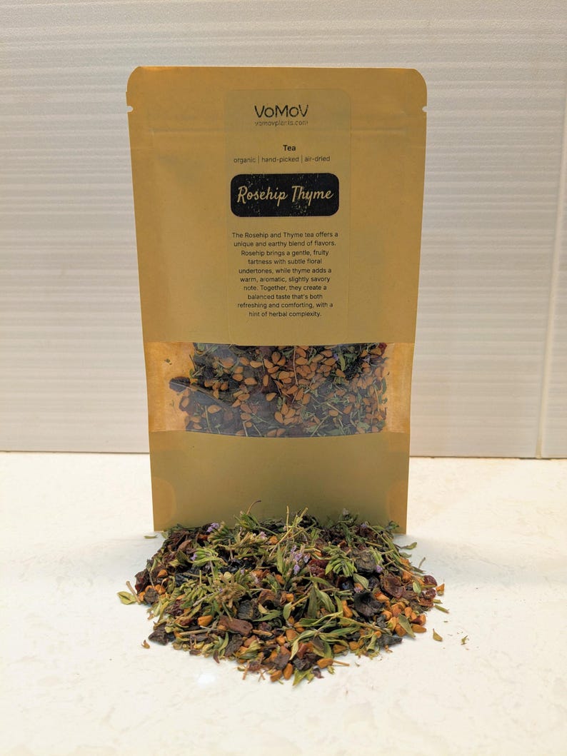 Organic Herbal Tea Blend 1 oz - Tea Rosehip and Thyme, Fruity Floral Flavor, Natural Handmade Cold & Hot Brew