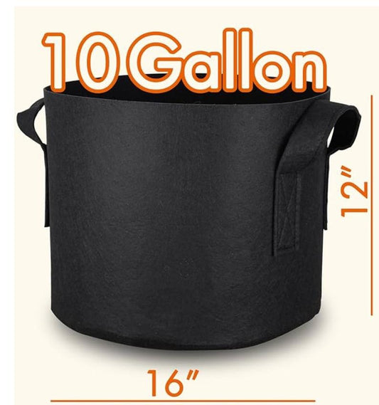 10 Gallon Grow Bag - Heavy Duty Black Non-Woven Fabric Plant Pot with Handles - Durable Gardening Container