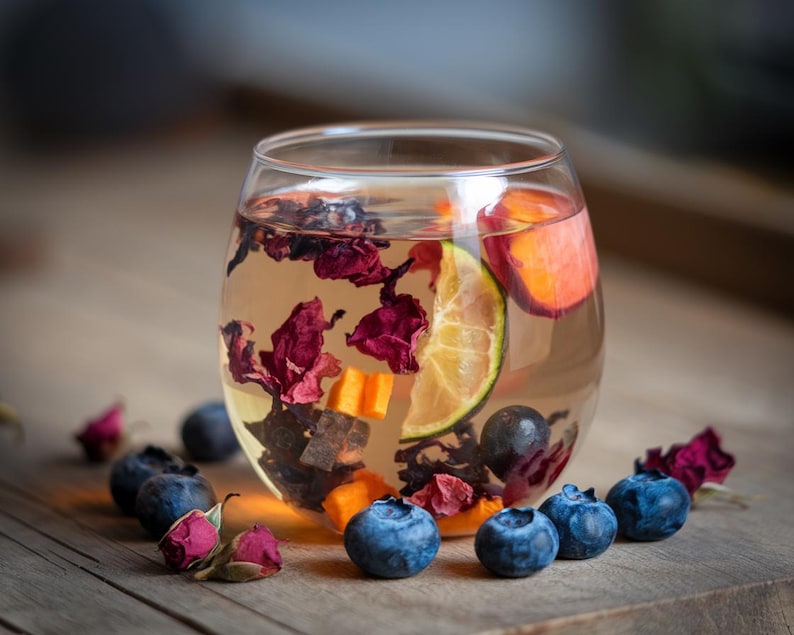 Organic Tea 3-Pack Blueberries Rose Hibiscus Peach Handmade Air-Dried Fruit Herbal Blend Natural Hot Cold Brew Drink