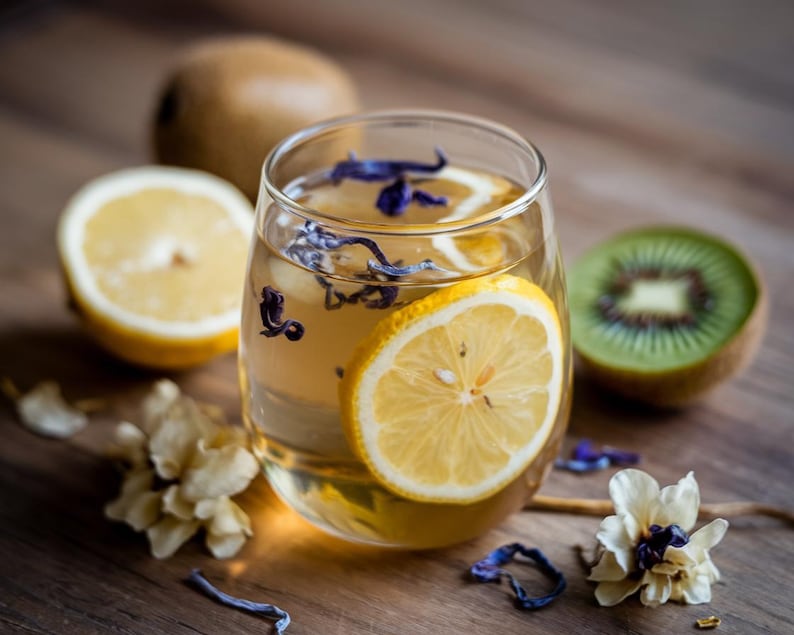 Organic Jasmine Kiwi Lemon Tea 3-Pack - Homemade Natural Hot Cold Brew Herbal Infusion, Air-Dried Fruit & Flower Blends
