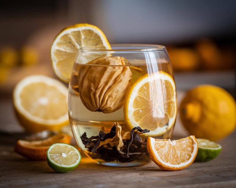 Organic Tea 3-Pack - Plum Lemon Kumquat Hot Cold Brew - Handmade Air Dried Fruit Herbal Blend - Natural Cocktail Infusion