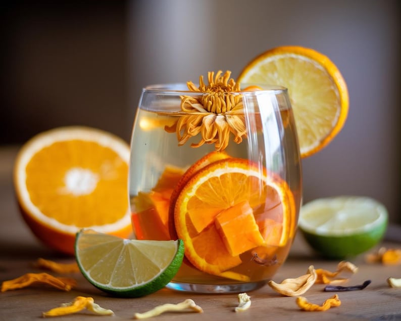 Organic Tea 3-Pack - Orange Kumquat Papaya Chrysanthemum - Hot Cold Brew - Air-Dried Fruit Herb Flower Blend