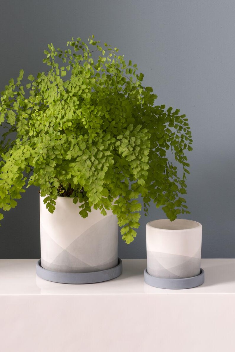 Minimalist Ceramic Planter 5.25" Light Blue Grey White with Saucer - Perfect for Houseplants - Drainage Included