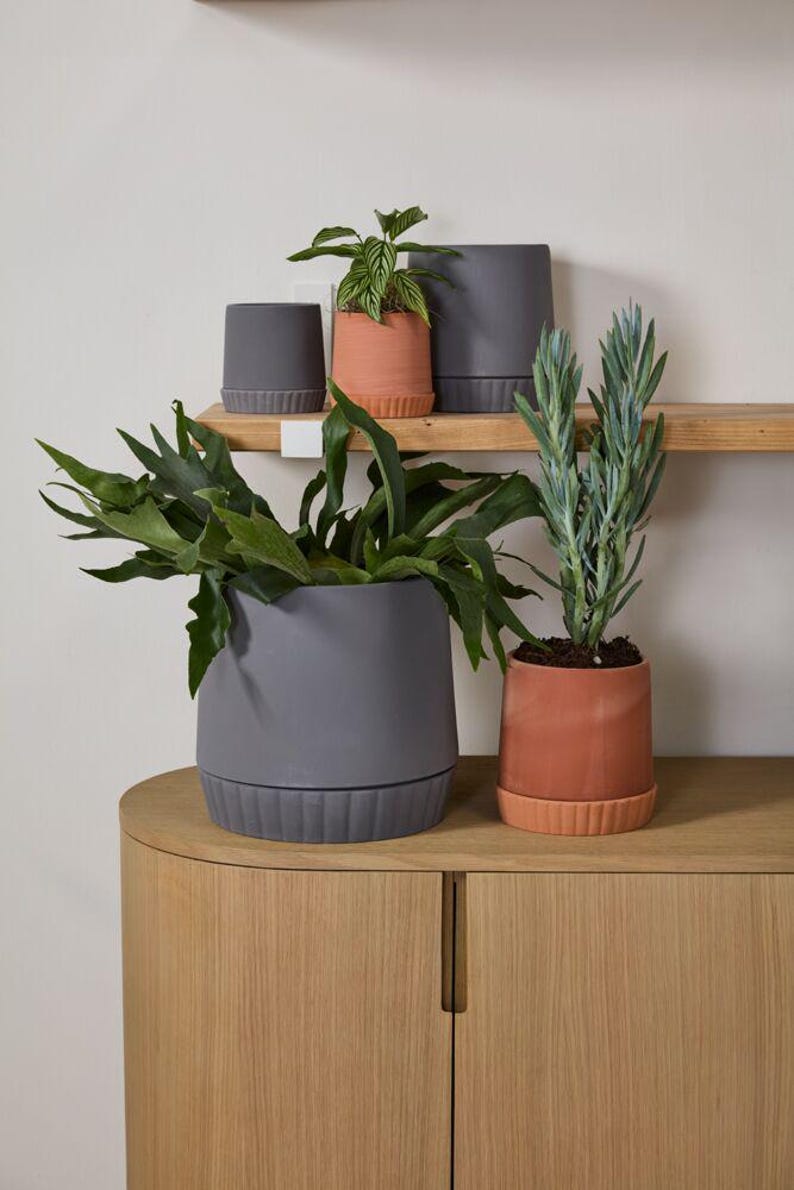 Slate Planter - 5" Ceramic Pot - Minimalist Scandinavian Decor - Houseplant Pot with Saucer for Up to 4" Plants