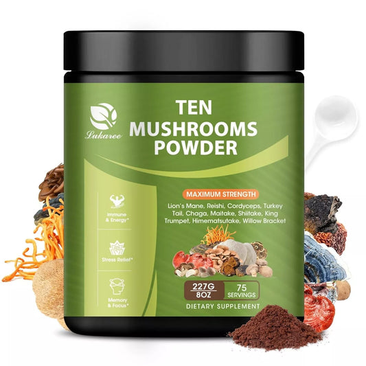 14-in-1 Mushroom Powder 8 Oz Blend with Lion’s Mane, Reishi, Cordyceps & More - Natural Supplement for Coffee & Cooking