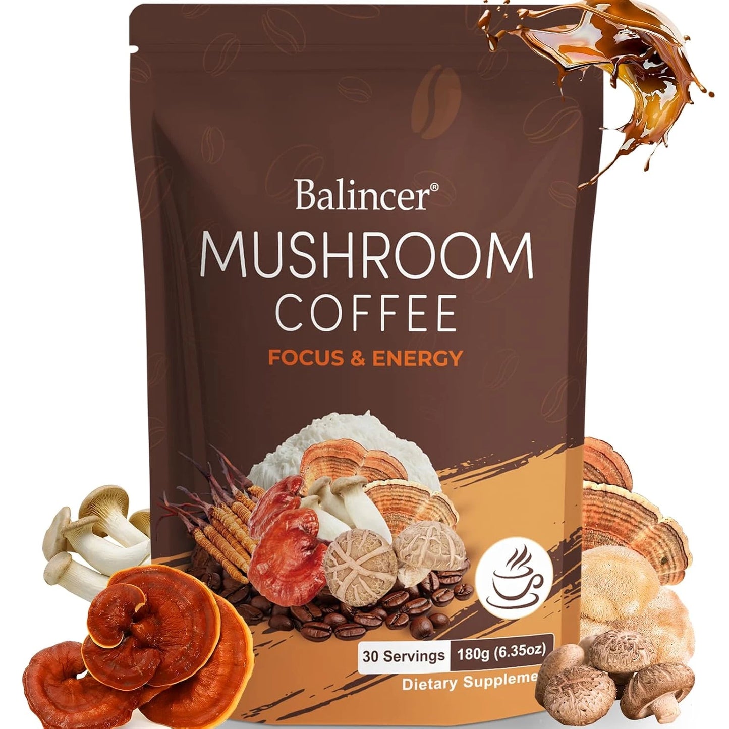 Mushroom Coffee 6.35oz with Lion's Mane, Cordyceps, Turkey Tail & More - Organic Adaptogenic Blend for Energy & Focus