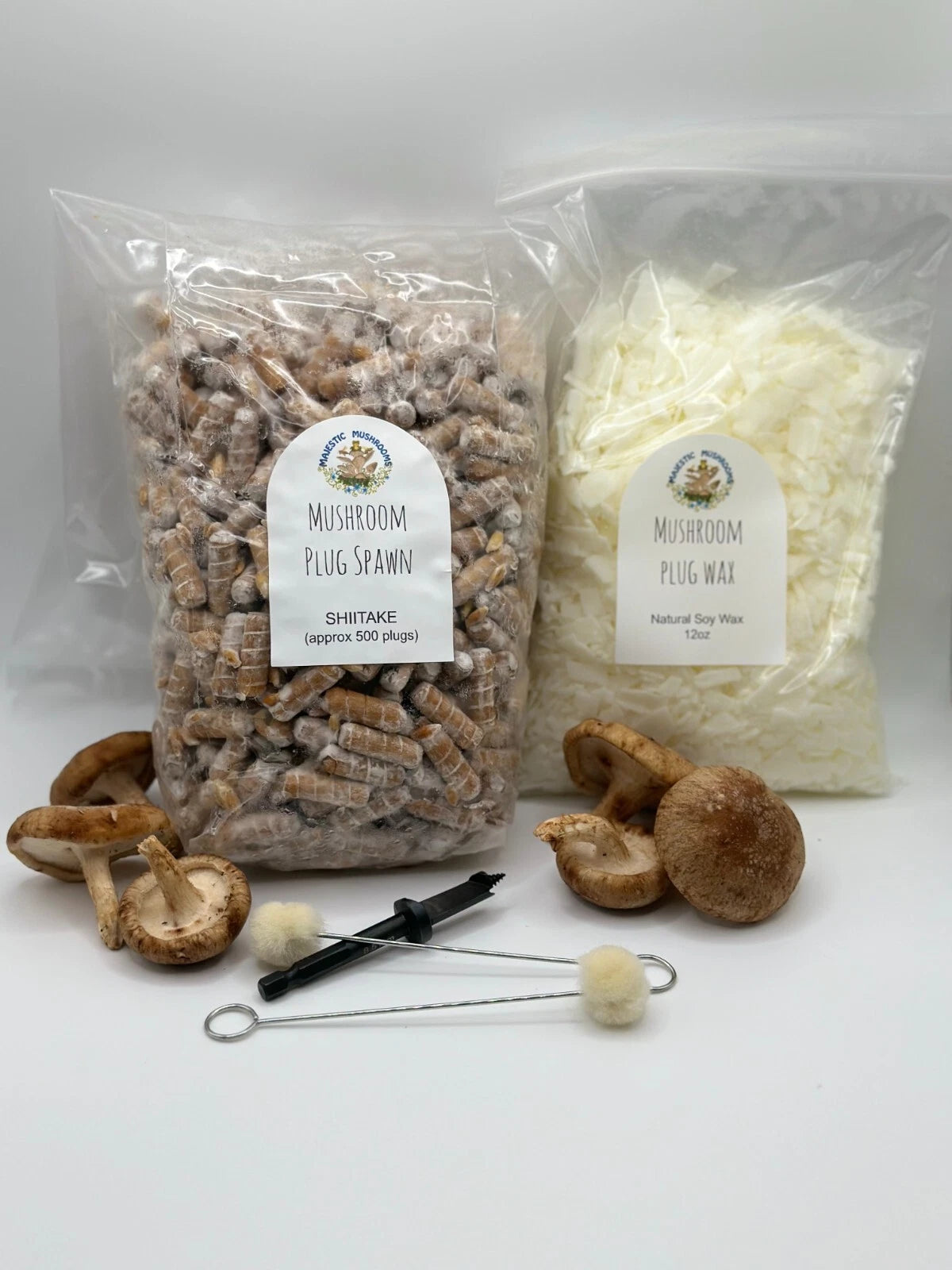 Shiitake Mushroom Plug Spawn 500 Count Combo with Drill Bit & Wax - Lentinula edodes - Organic Inoculation Kit for Logs