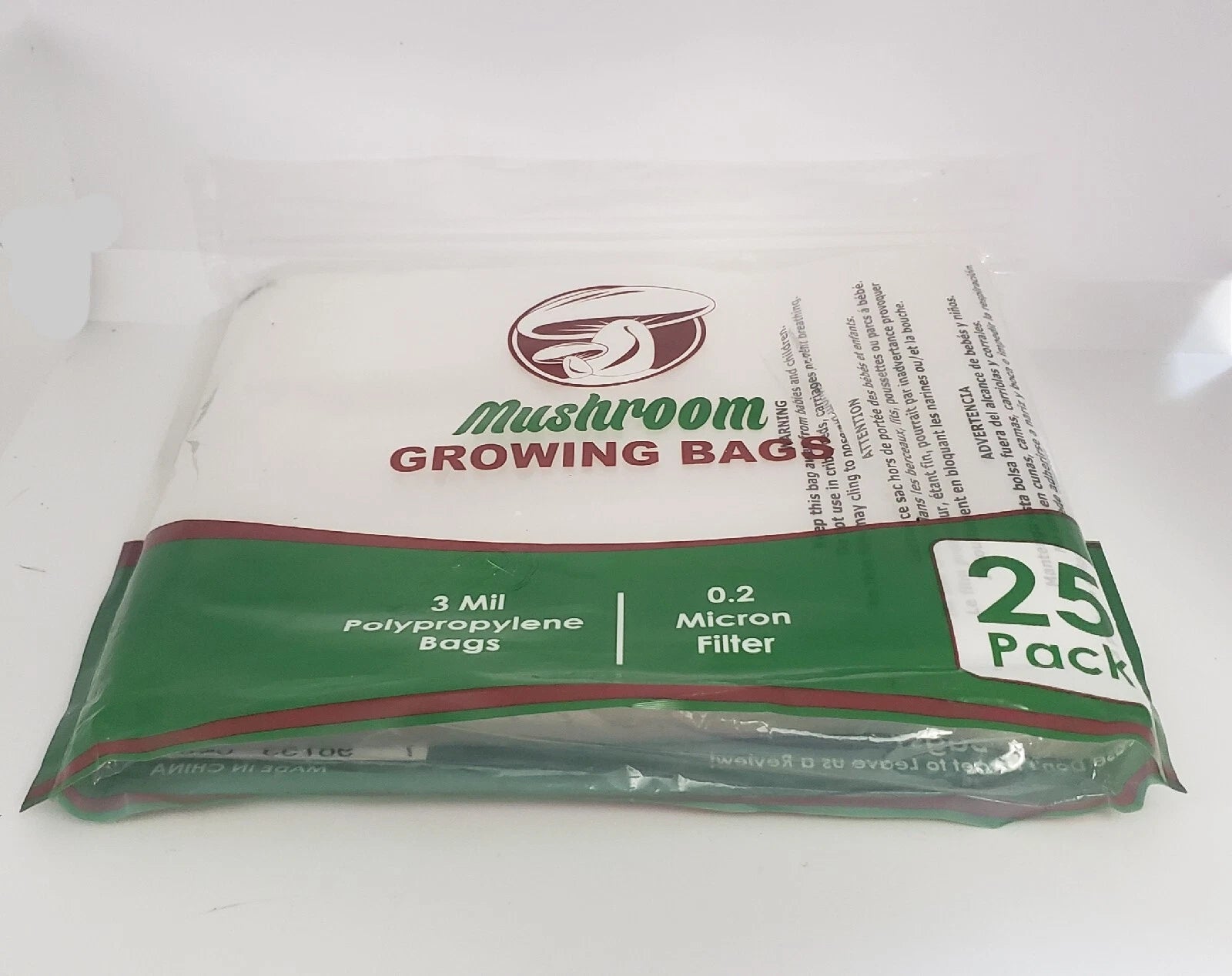 25 Mushroom Grow Bags 3 Mil Polypropylene with 0.2 Micron Filter - B24, Durable Cultivation Supplies for Fungi Growth