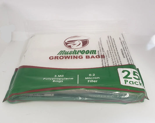 25 Mushroom Grow Bags 3 Mil Polypropylene with 0.2 Micron Filter - B24, Durable Cultivation Supplies for Fungi Growth