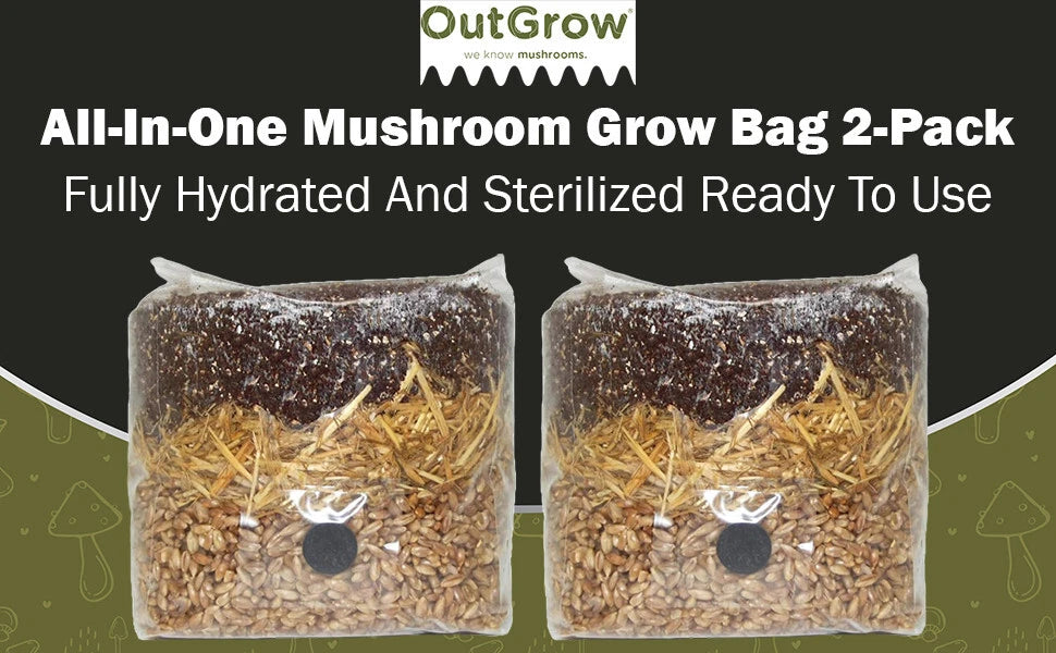 All-in-One Mushroom Grow Bag 2-Pack for Dung Loving Mushrooms - Fully Hydrated & Sterilized, Self-Contained Growing Environment