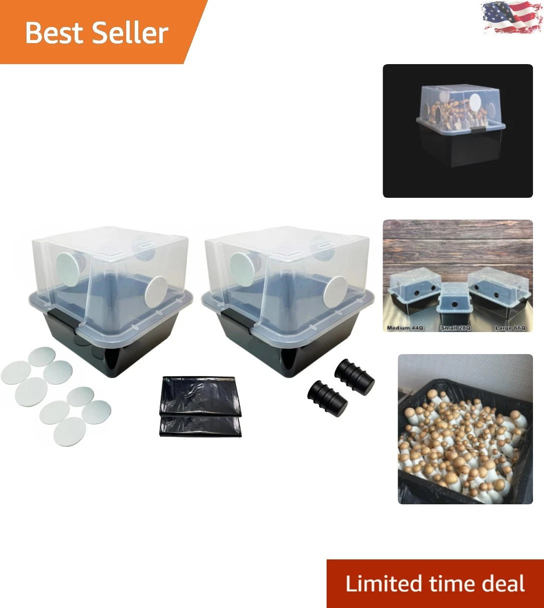 Stackable Mushroom Growing Chambers Kit - 28 Quart 2-Pack with Filters & Plugs - Durable High-Density Polypropylene