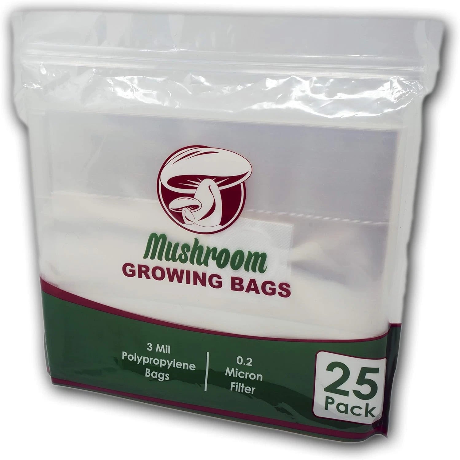 Reinforced Mushroom Grow Bags 25 Pack, 3 Mil Polypropylene, Transparent, Filter Patch - The Magnificent Bee