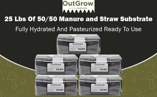 50/50 Straw & Horse Manure Mushroom Substrate - 25 lbs Bulk Pack - Premium Blend for High Yields - Ideal for Dung-Loving Mushrooms