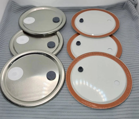 6 Widemouth Liquid Culture Jars, Silver, 0.3 µm Filter Disc, 13mm Injection Port - Mycology Supplies, 6 Lids Included