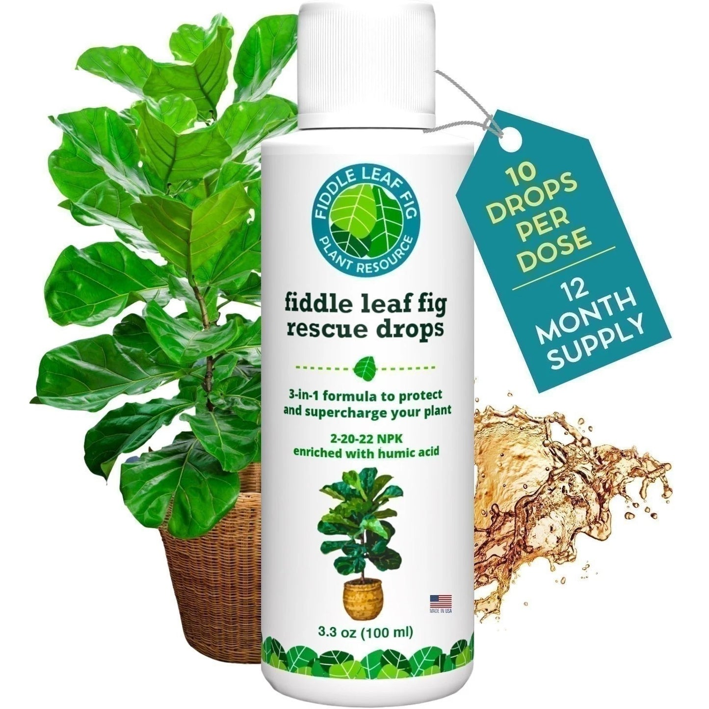 Fiddle Leaf Fig Fertilizer Drops - 100ml 3-in-1 Formula for Root Boost & Immunity - Ficus Lyrata Care Solution