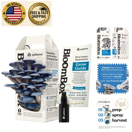 Blue Oyster Mushroom Growing Kit - All-in-One Fresh Gourmet Harvests - Pleurotus ostreatus - Ideal for Beginners and Enthusiasts