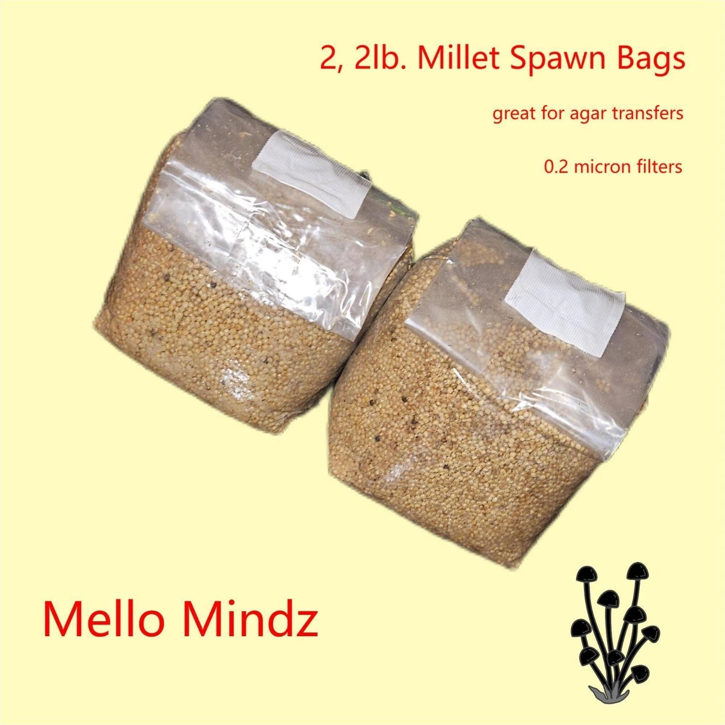 Millet Grain Spawn Bags - 2lb Pair - Mushroom Cultivation - Mello Mindz