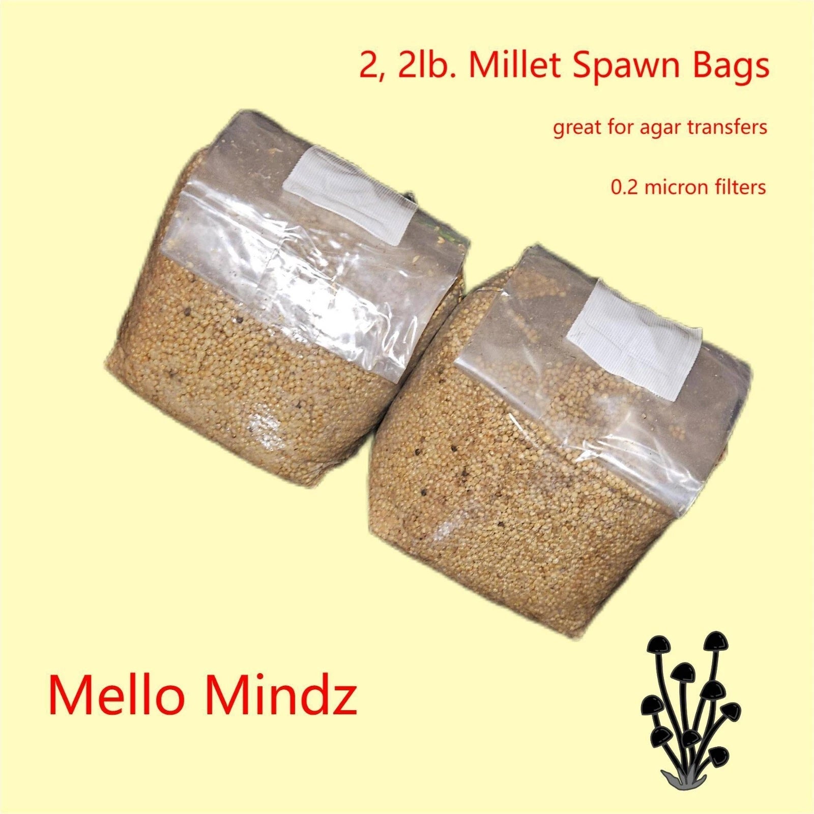 Millet Grain Spawn Bags - 2lb Pair - Mushroom Cultivation - Mello Mindz