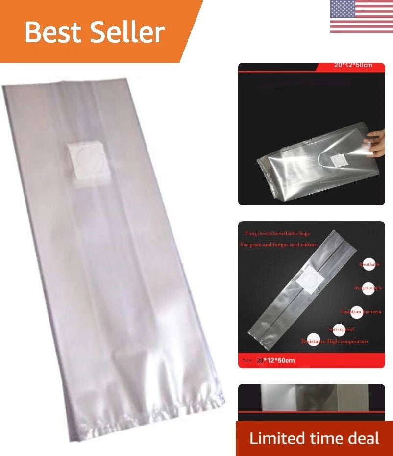 Large Autoclave Mushroom Grow Bags - 0.2 Micron Filter Patch - Pack of 100 - Durable Cultivation Bags for Mushroom Growing