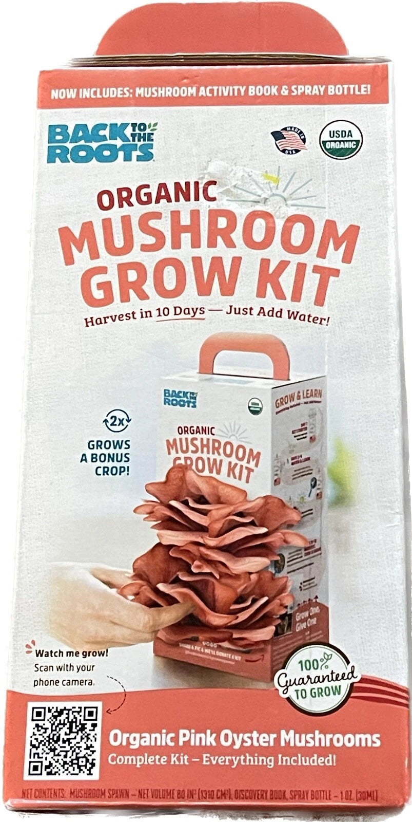 Organic Pink Oyster Mushroom Grow Kit with Spray Bottle - Back to the Roots, Indoor Mushroom Gardening, USDA Organic, Non-GMO