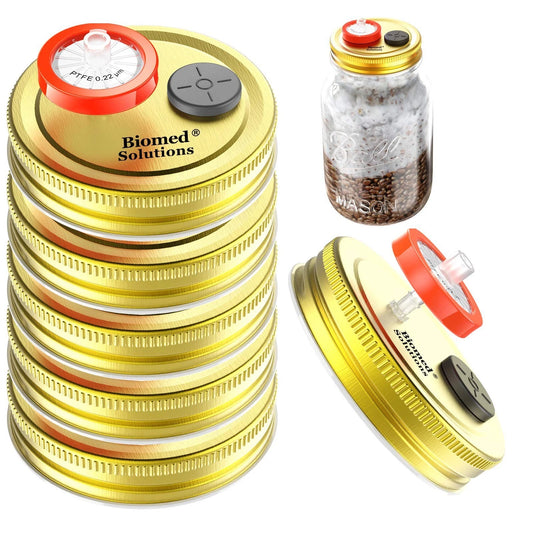 6Pcs Mushroom Liquid Culture Lids, Regular Mouth 70mm, Autoclavable Tinplate with Self-Healing Port, Biomed Solutions