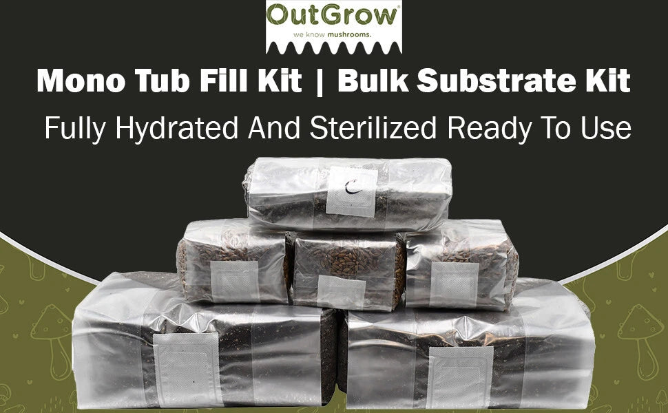 Mono Tub Fill Kit | 50-60 Quart | Mushroom Substrate & Grain Spawn | Sterilized Rye Berries & Manure-Based Bulk Substrate