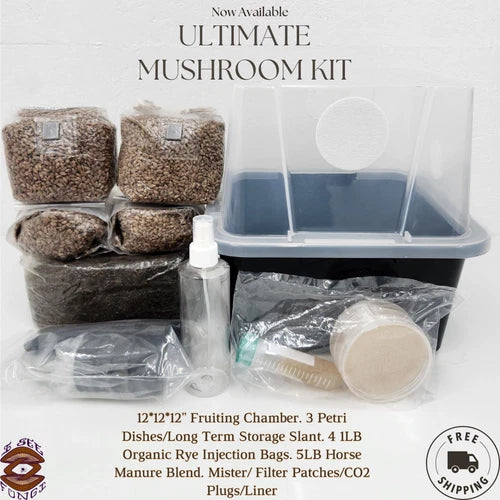 Ultimate Mushroom Grow Kit - Organic Rye & Horse Manure Substrate Blend, Agar Plates, Slant for Home Cultivation, Mycelium Health