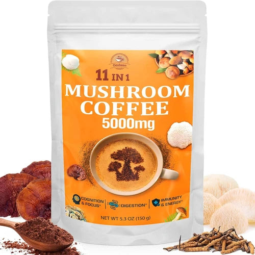 Organic Mushroom Coffee Blend - 11 Superfood Mushrooms - Low-Caffeine Arabica Coffee - Nutrient-Rich Wellness Drink