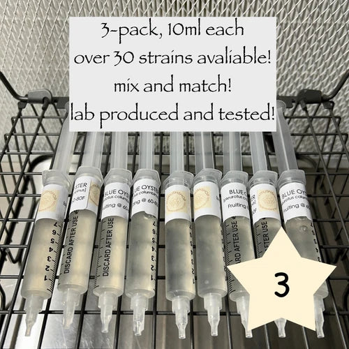 Mushroom Liquid Culture Syringe 3-Pack - Mix & Match Over 30 Strains - High Viability Mycelium for Cultivation