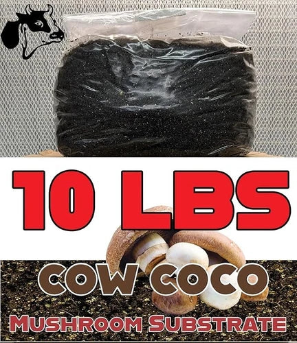 Coco Mushroom Substrate 10 LB with Cow Manure CVG Mix - Pre-Hydrated Nutrient-Rich Growing Medium for Mushrooms