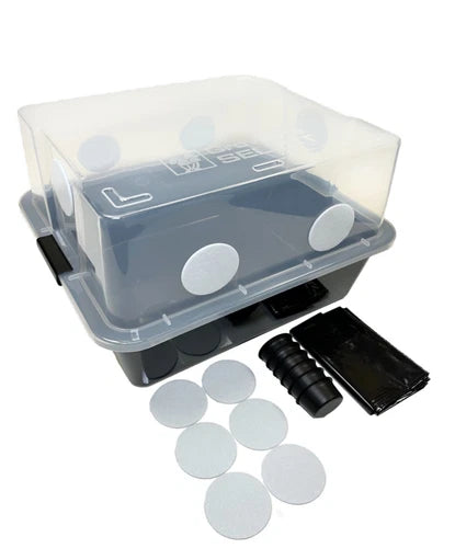 48Q Mushroom Monotub Fruiting Chamber with Filter Disks & Liner - Indoor Mushroom Growing Kit for Oyster & Shiitake Cultivation