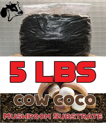 Coco Mushroom Substrate 5 LBS with Cow Manure - Organic Growing Medium for Mushrooms, Moisture Retentive, Eco-Friendly