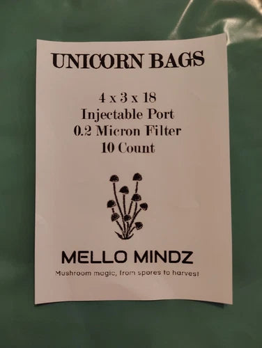 Unicorn Mushroom Bags - 10 Pack with Injection Port, 0.2 Micron Filter, Gusseted for Easy Filling, Polypropylene, 4T OxoD