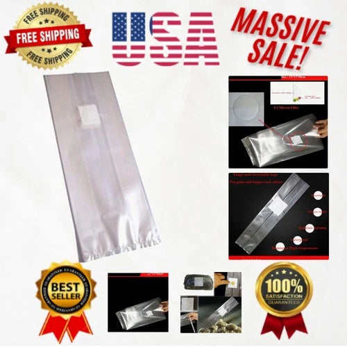 Sealable Mushroom Grow Bags 5" x 19" - Heavy-Duty Cultivation Bags for Home Growing - 10 Count - Ideal for Ganoderma & Bamboo Fungus